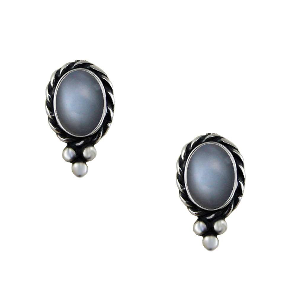 Sterling Silver Little Grey Moonstone Post Stud Earrings